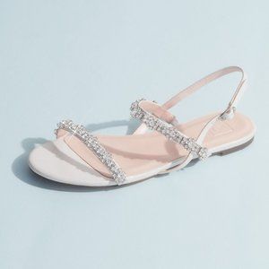 David's Bridal - satin and crystal quarter-strap flat sandals